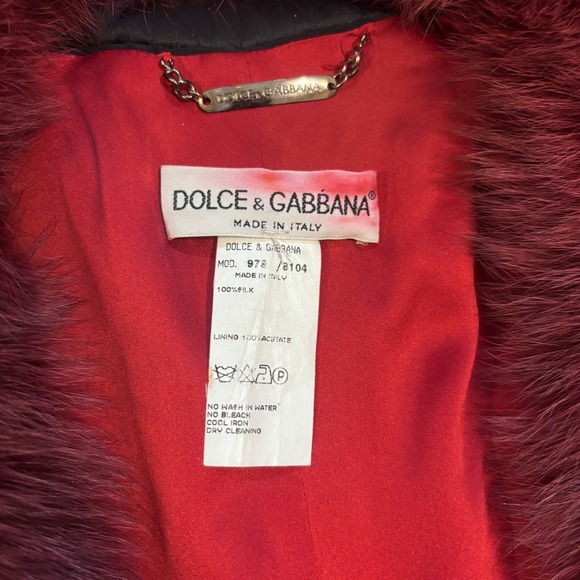 Dolce & Gabbana Silk Wrap Coat Floral Embroidery Fur Collar Black Red IT 44 - Picture 4 of 8